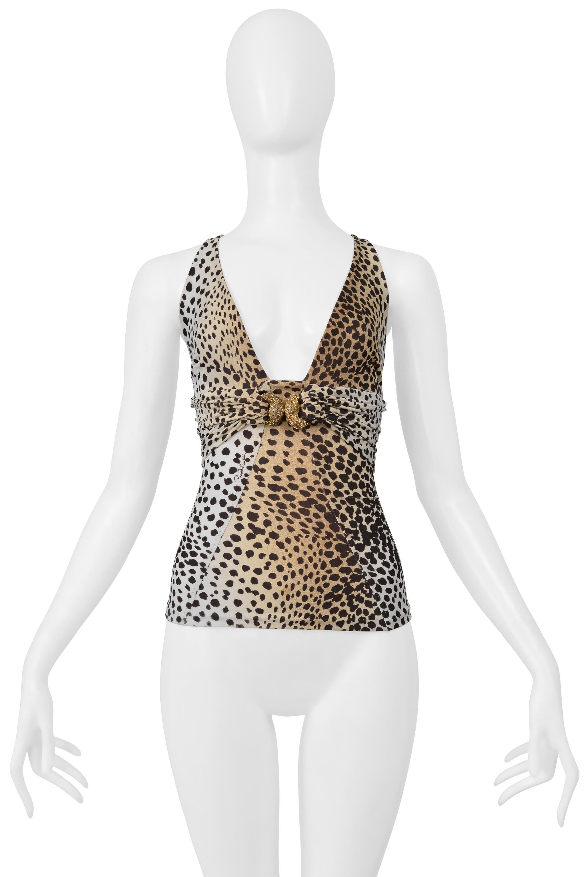 Roberto Cavalli Tan Leopard Print Top With Gold Hardware 2005 en Excelente estado para la venta en Los Angeles, CA