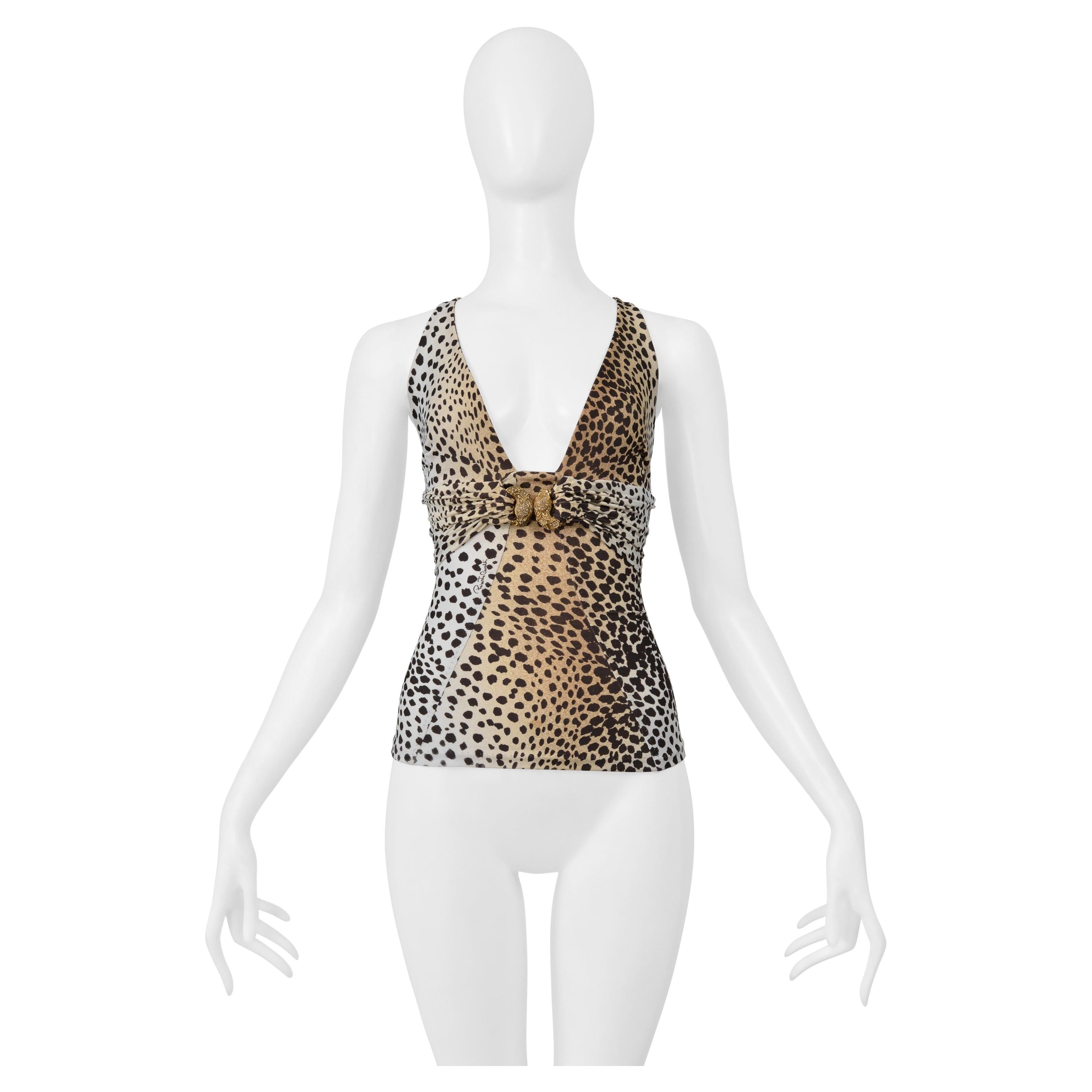 Roberto Cavalli Tan Leopard Print Top With Gold Hardware 2005 en venta