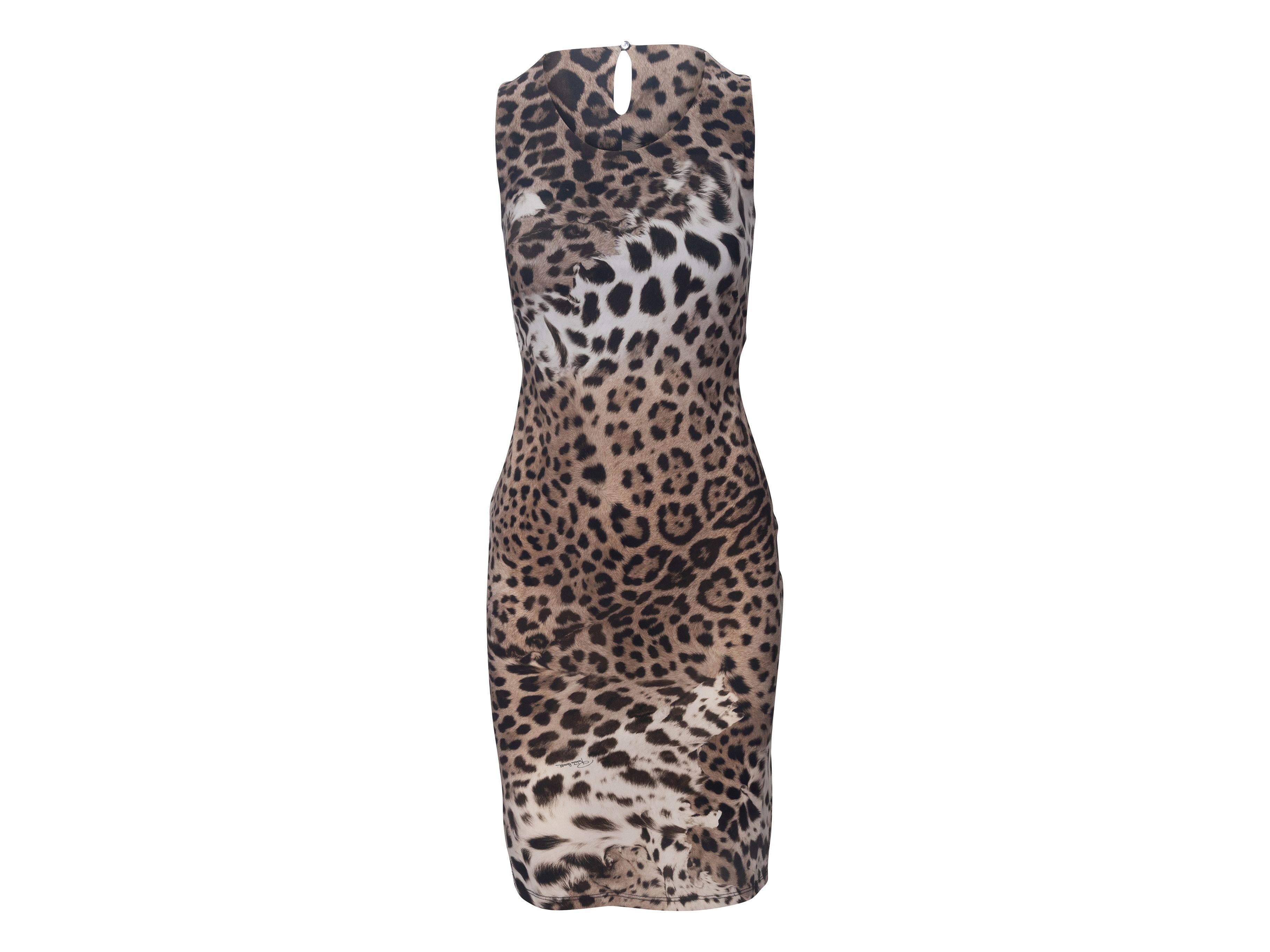 Roberto Cavalli Braunes & mehrfarbiges ärmelloses Kleid mit Leopardenmuster 1