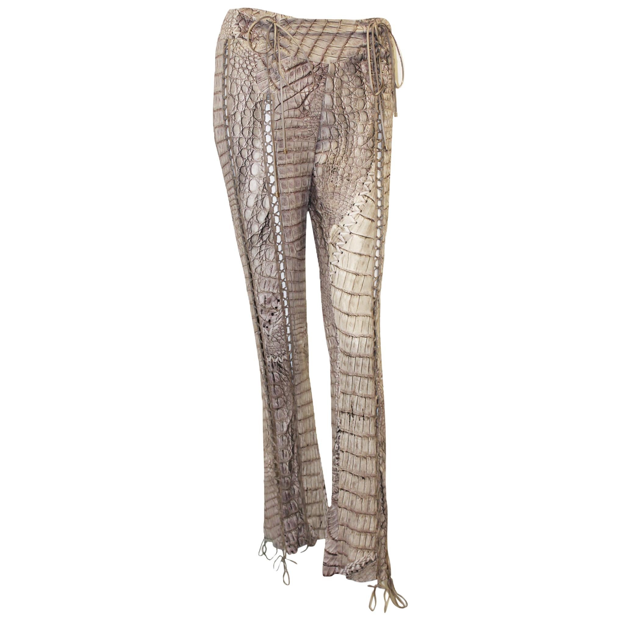 Roberto Cavalli Tan Reptile Print Silk Lace up Slacks at 1stDibs | roberto  cavalli snakeskin pants, roberto cavalli snake pants, roberto cavalli lace  up pants