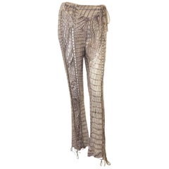 Roberto Cavalli Tan Reptile Print Silk Lace up Slacks 