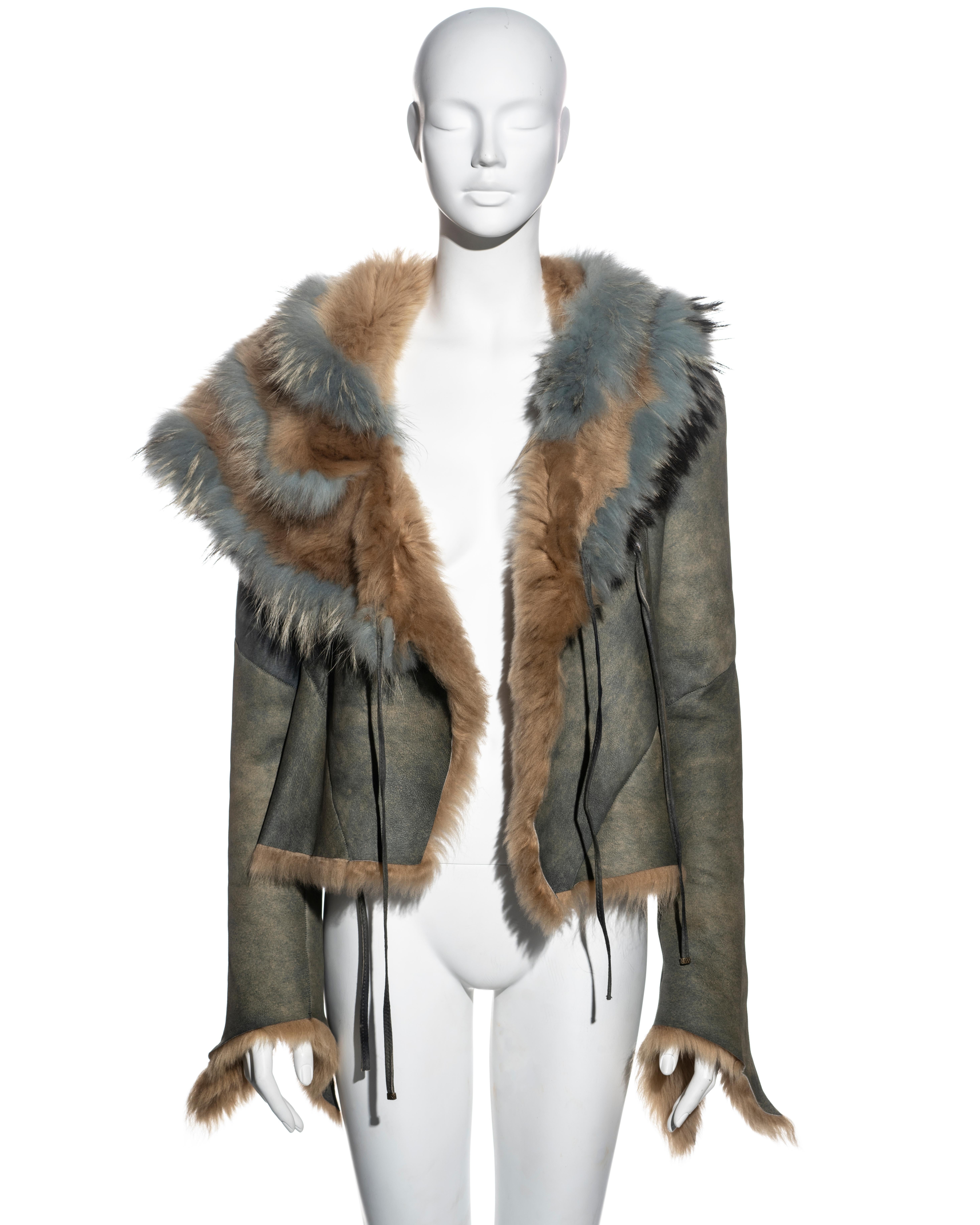 Roberto Cavalli teal and camel shearling jacket, fw 2001 5