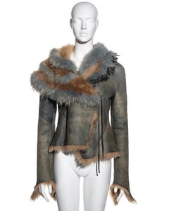 Roberto Cavalli teal and camel shearling jacket, fw 2001