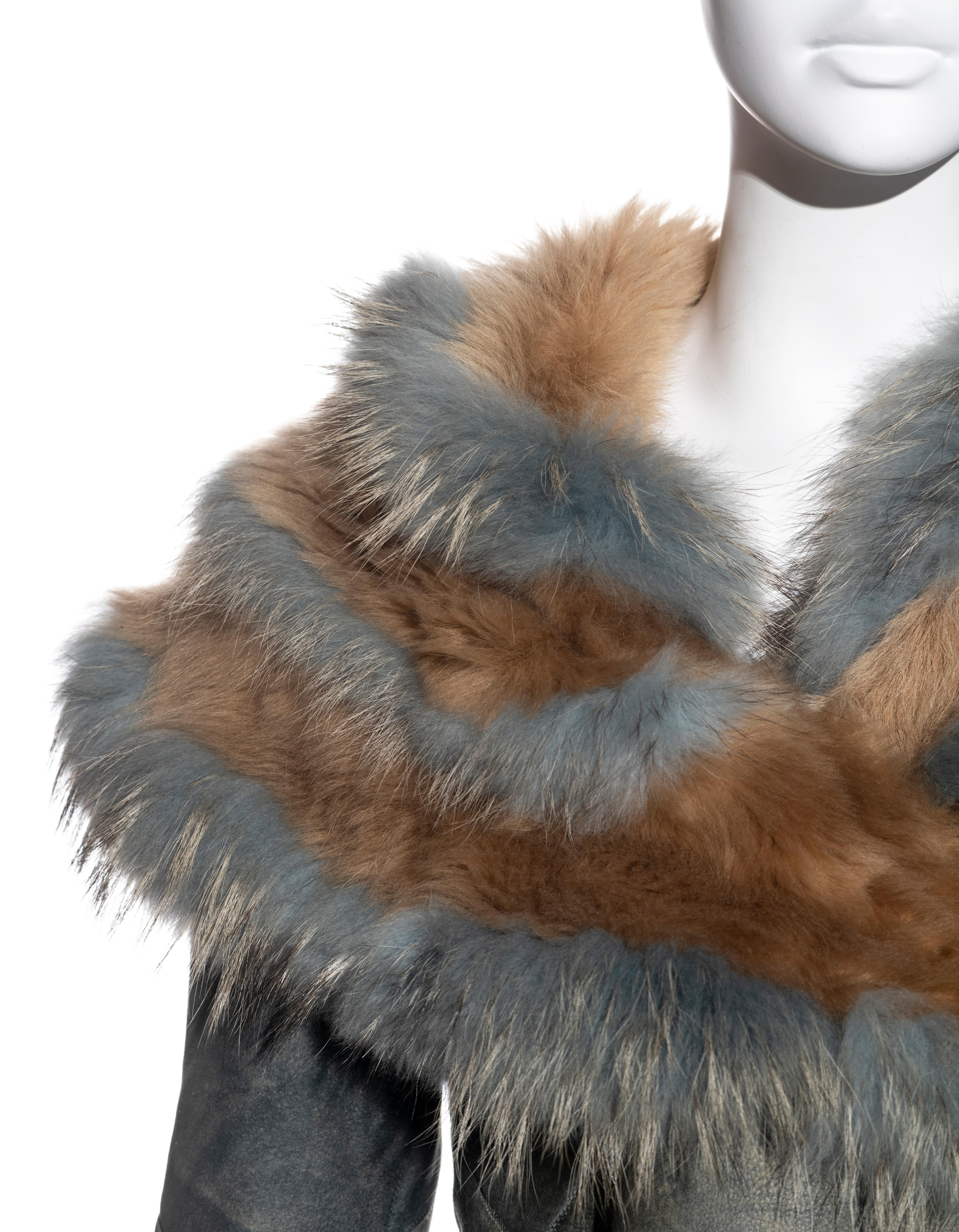 Roberto Cavalli teal and camel shearling jacket, fw 2001 In Excellent Condition In London, GB