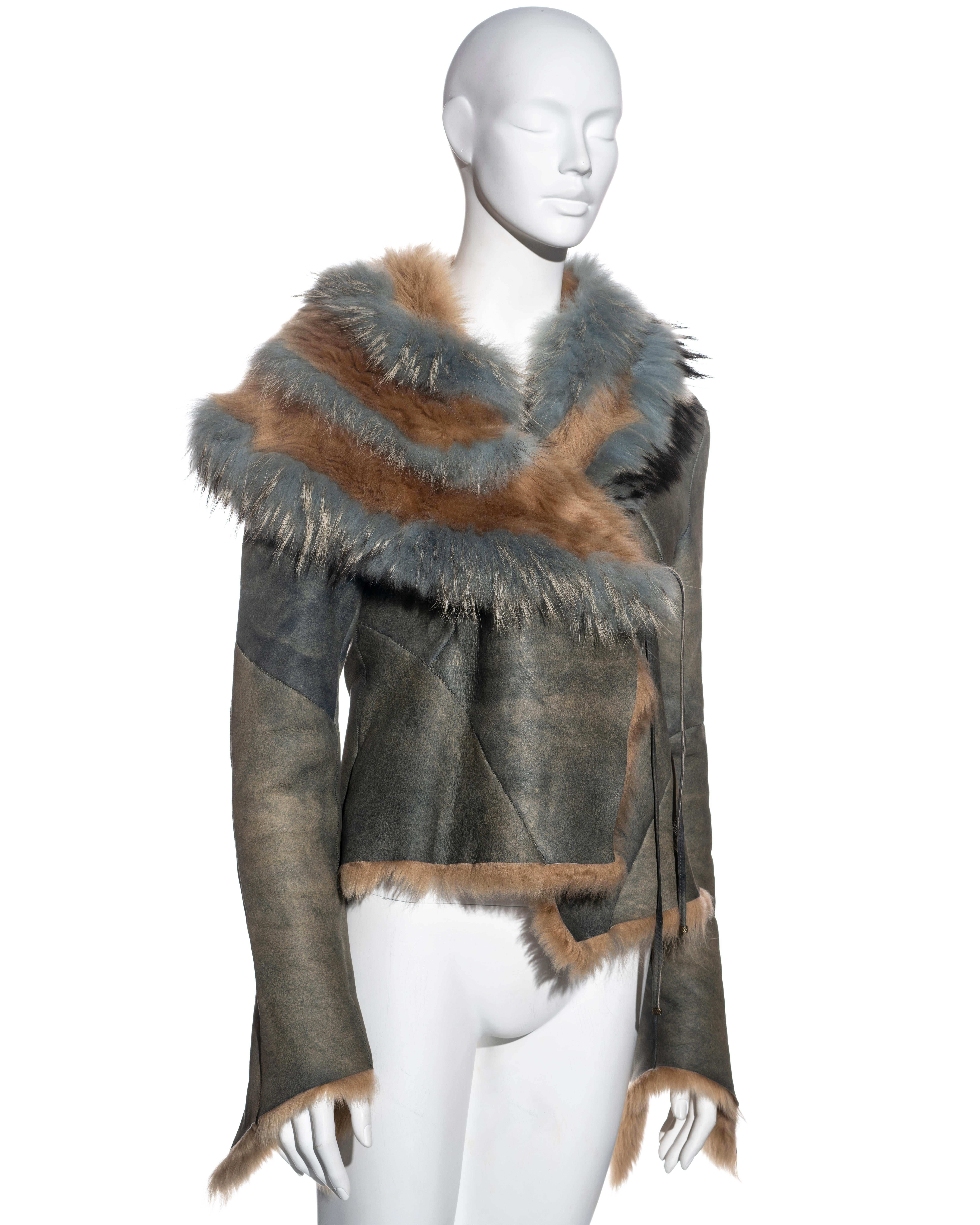 Women's Roberto Cavalli teal and camel shearling jacket, fw 2001