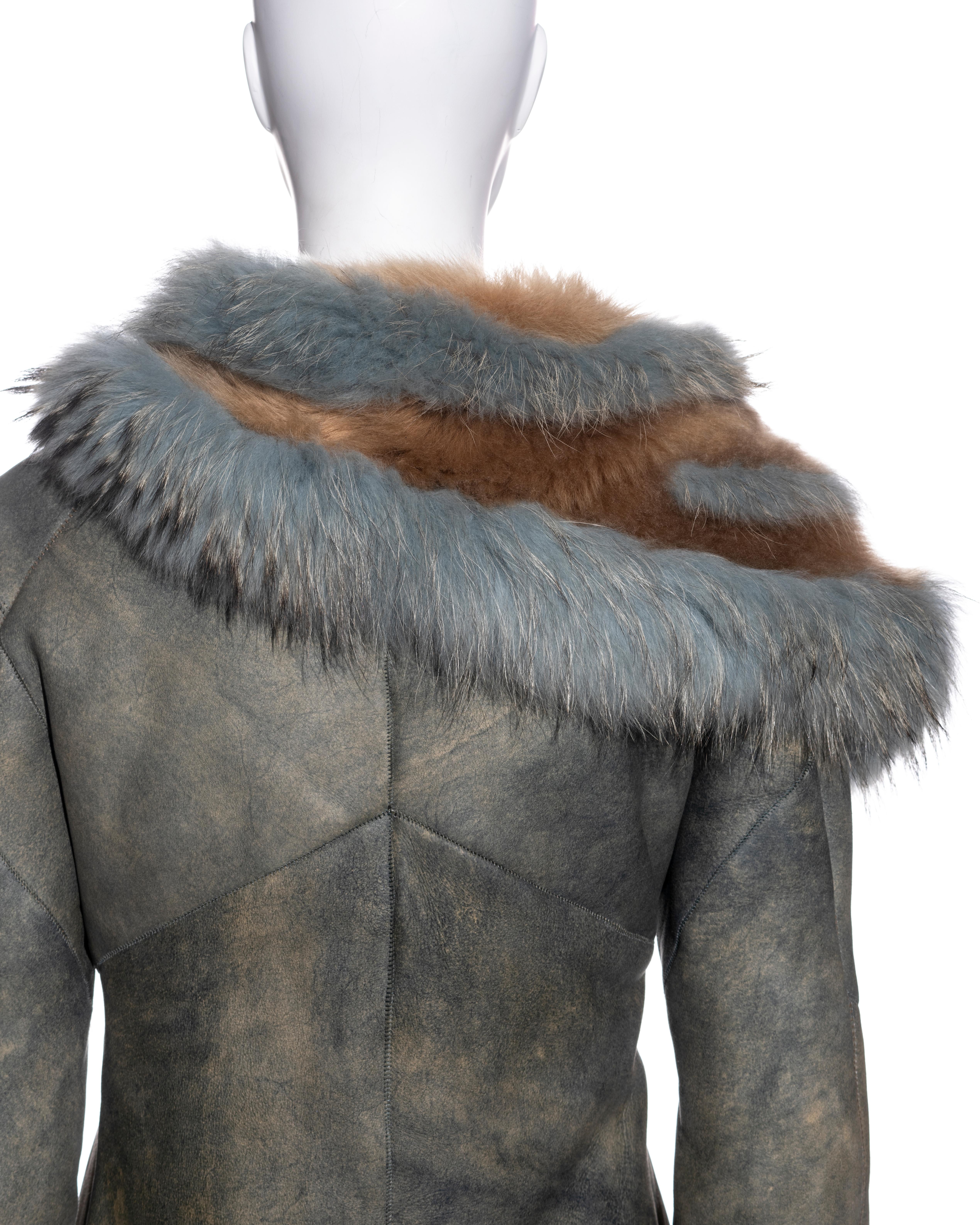 Roberto Cavalli teal and camel shearling jacket, fw 2001 2