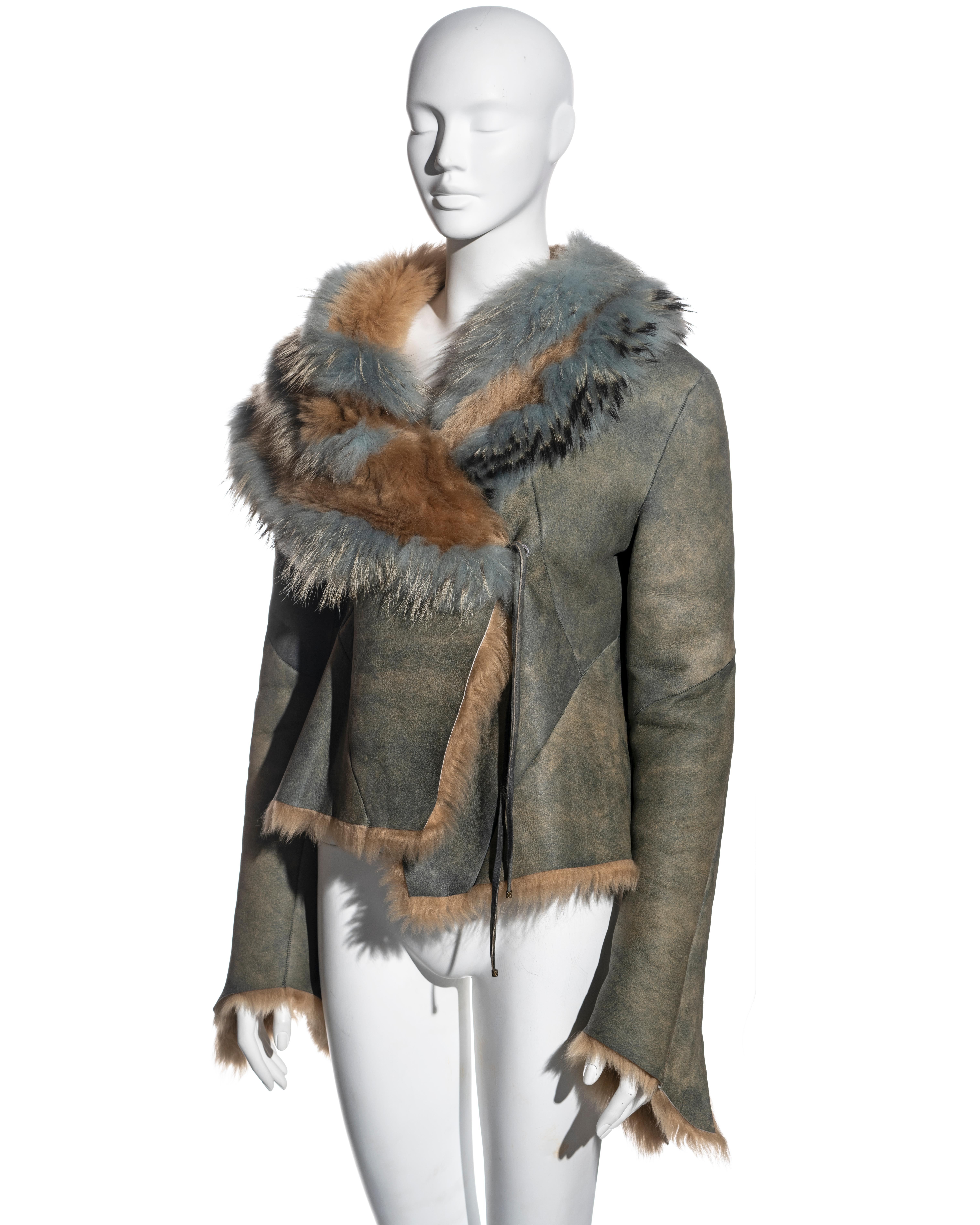 Roberto Cavalli teal and camel shearling jacket, fw 2001 4