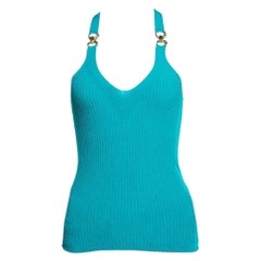 Roberto Cavalli Teal Rib Knit Racerback Top M