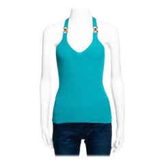 Roberto Cavalli Teal Rib Knit Racerback Top M
