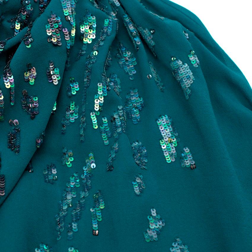 Roberto Cavalli Teal Sequin Embellished Sleeveless Gown - Size US6 5