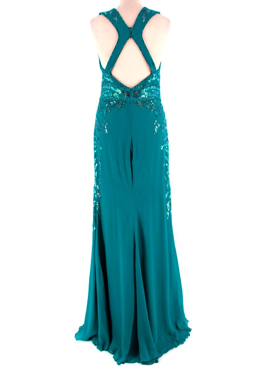 Blue Roberto Cavalli Teal Sequin Embellished Sleeveless Gown - Size US6