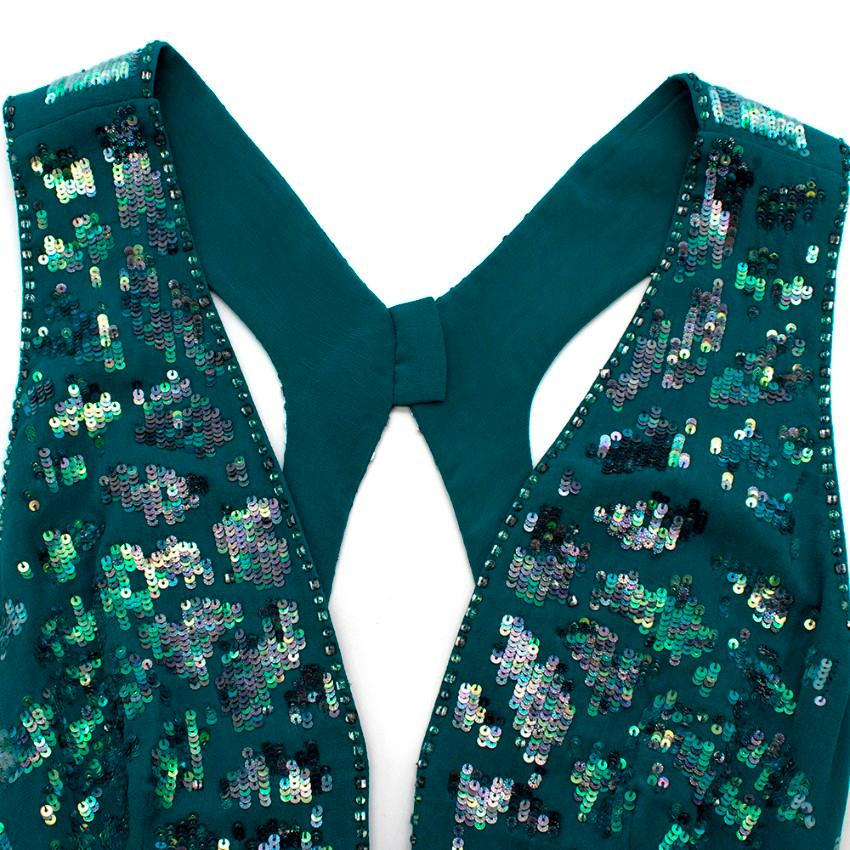 Roberto Cavalli Teal Sequin Embellished Sleeveless Gown - Size US6 2