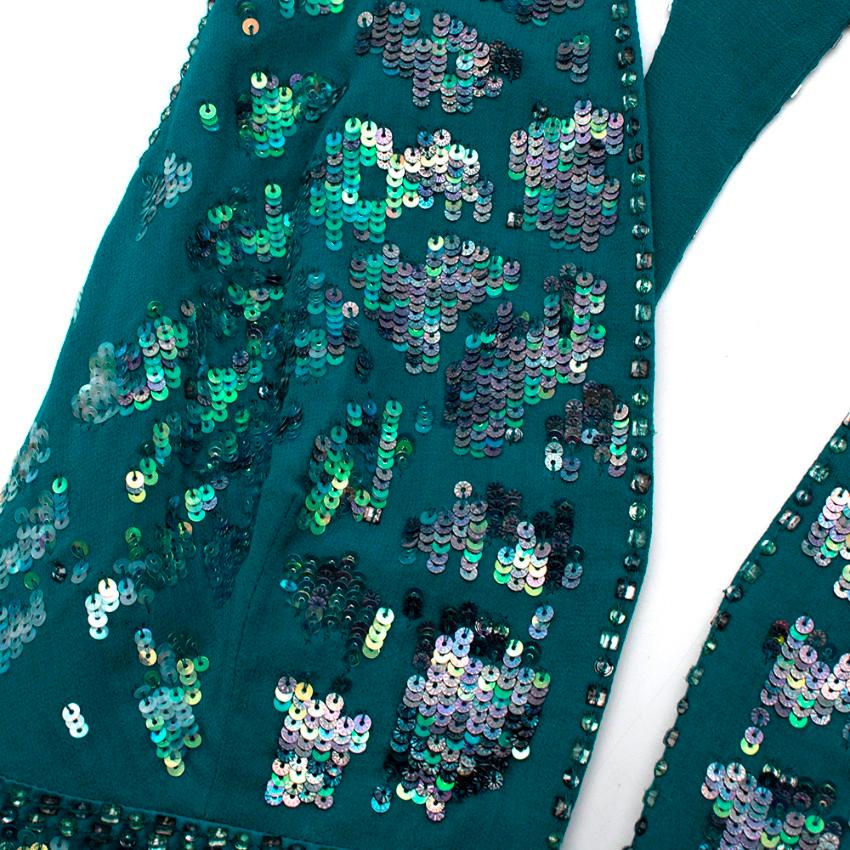 Roberto Cavalli Teal Sequin Embellished Sleeveless Gown - Size US6 3
