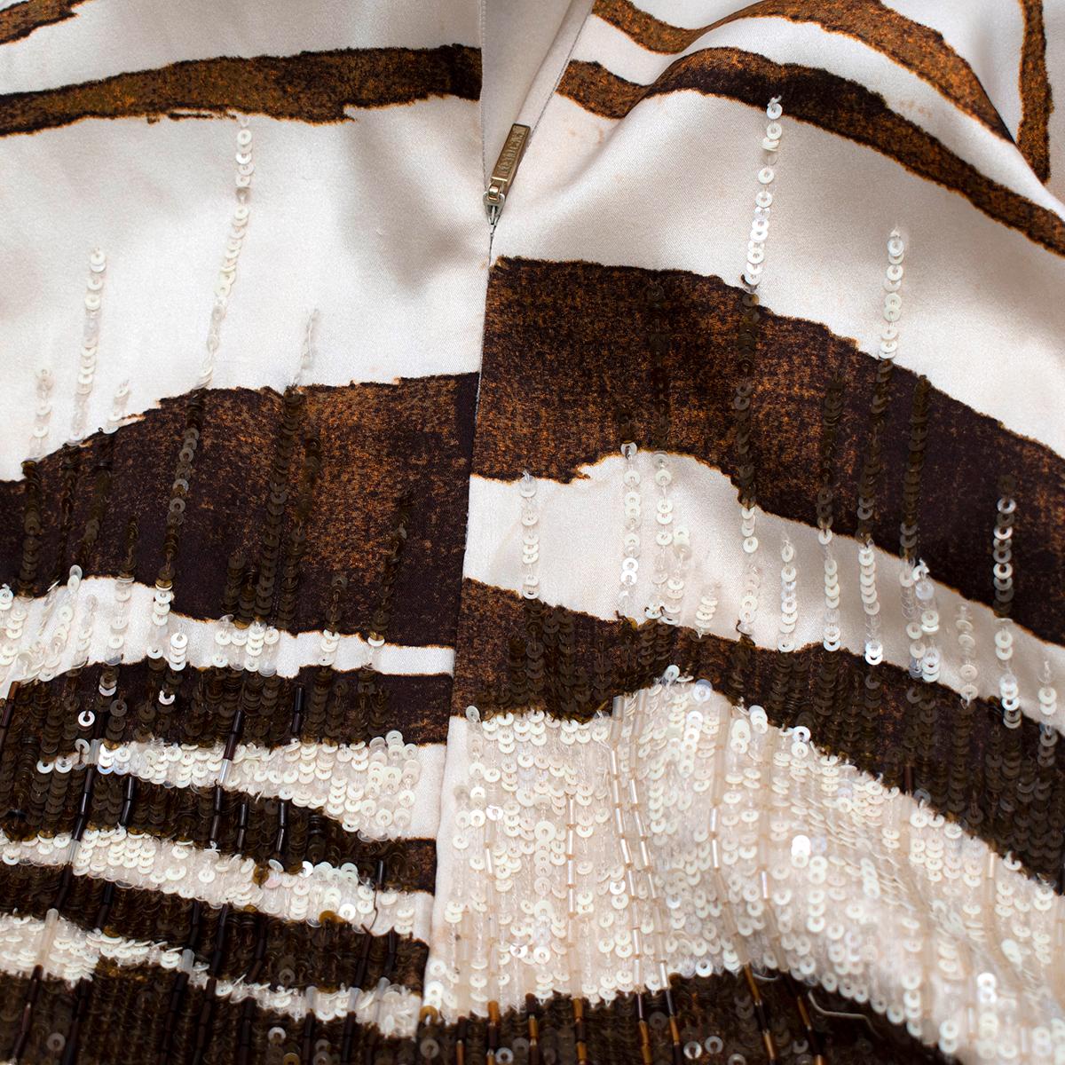 Beige Roberto Cavalli Tiger Print Beaded Sequin Silk Dress - Us Size 8 For Sale