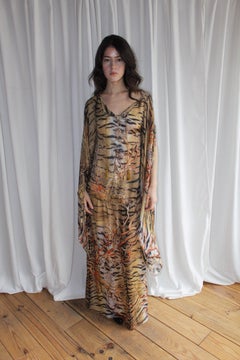 Roberto Cavalli Tiger Print Draped Sleeve Maxi Dress, Spring/Summer 2005