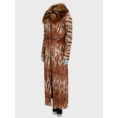 Roberto Cavalli Tiger Print Leather Coat Fur Collar XS