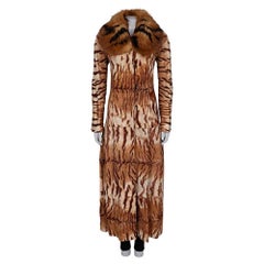Roberto Cavalli Tiger Print Leather Coat Fur Collar XS
