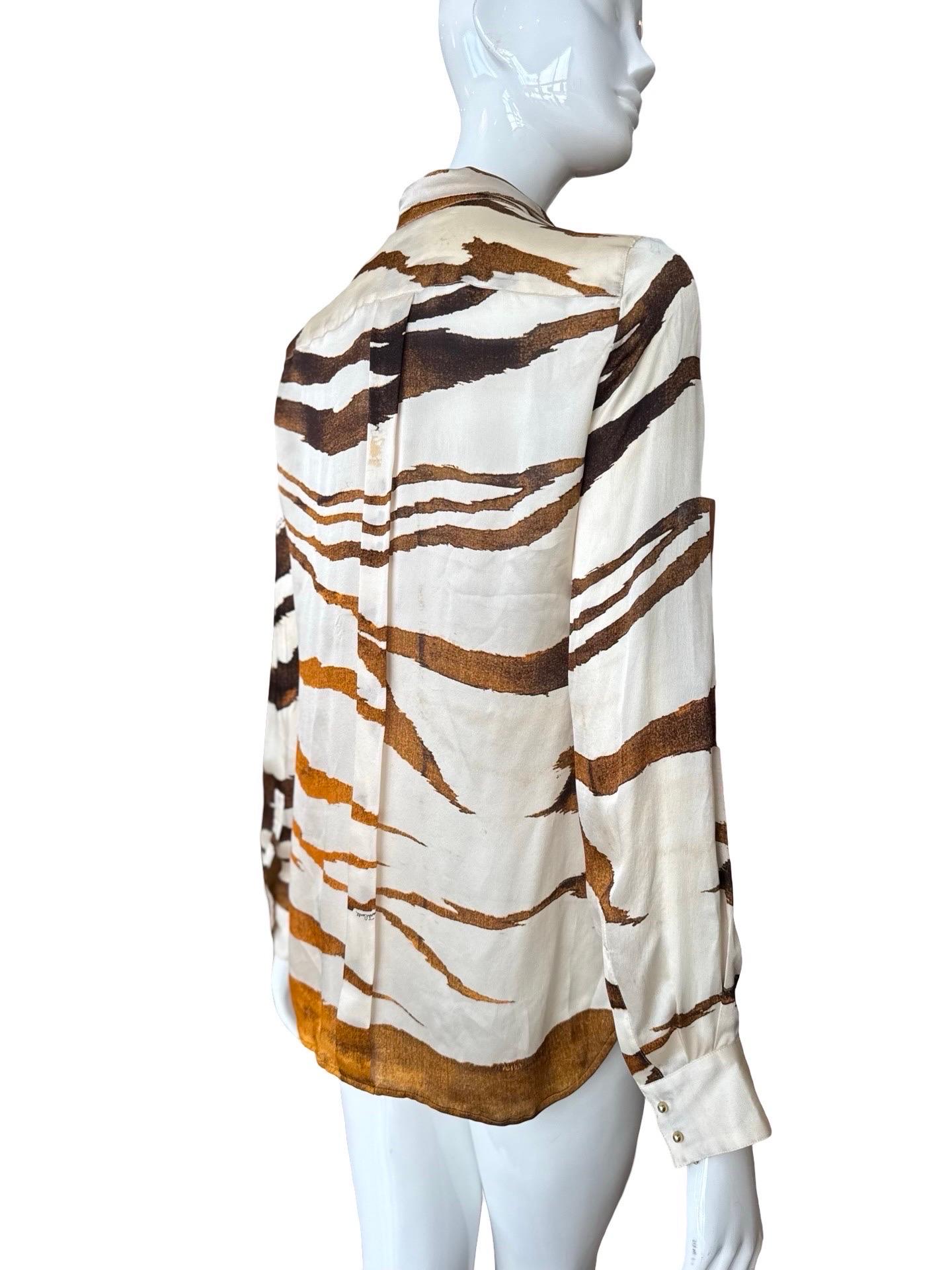 Roberto Cavalli Tiger Print Silk Blouse For Sale 2