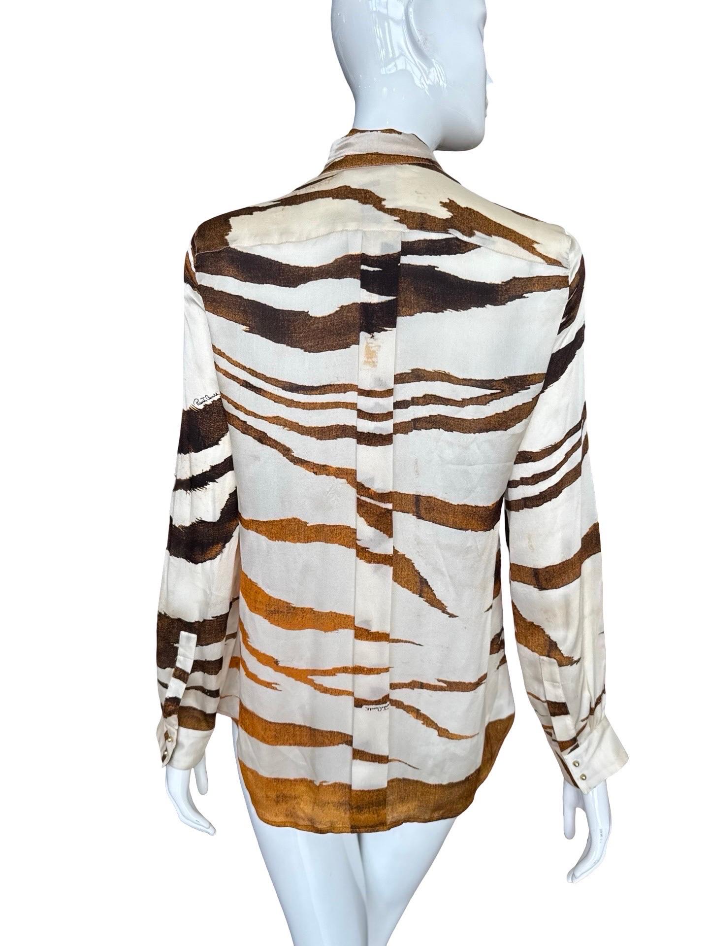 Roberto Cavalli Tiger Print Silk Blouse For Sale 4