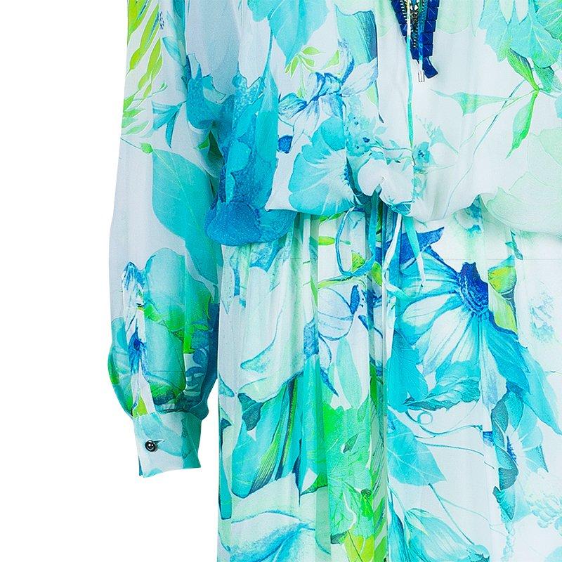 Roberto Cavalli Tropical Print Embellished Kaftan Dress S In Excellent Condition In Dubai, Al Qouz 2