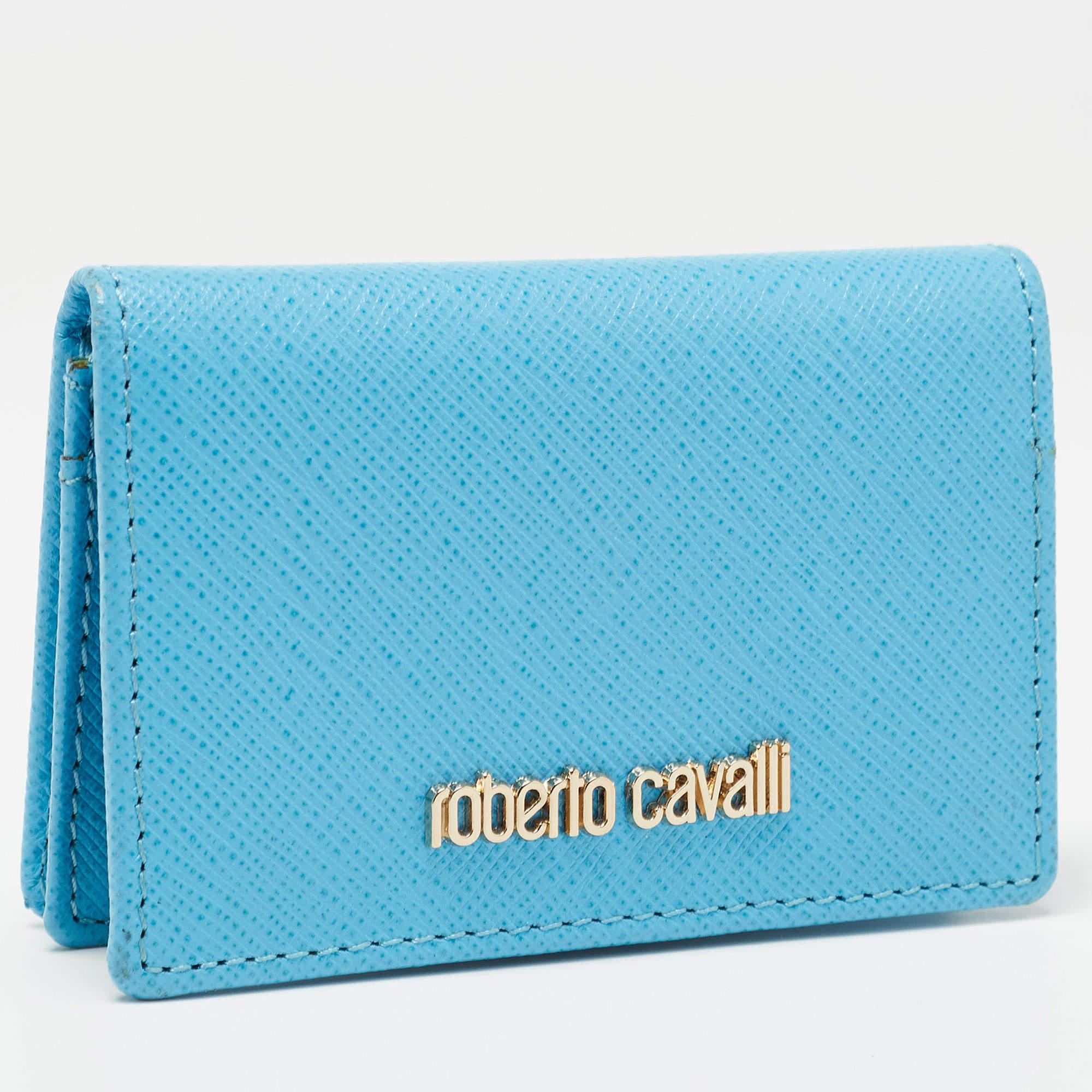 Blue Roberto Cavalli Turquoise Leather Card Case For Sale