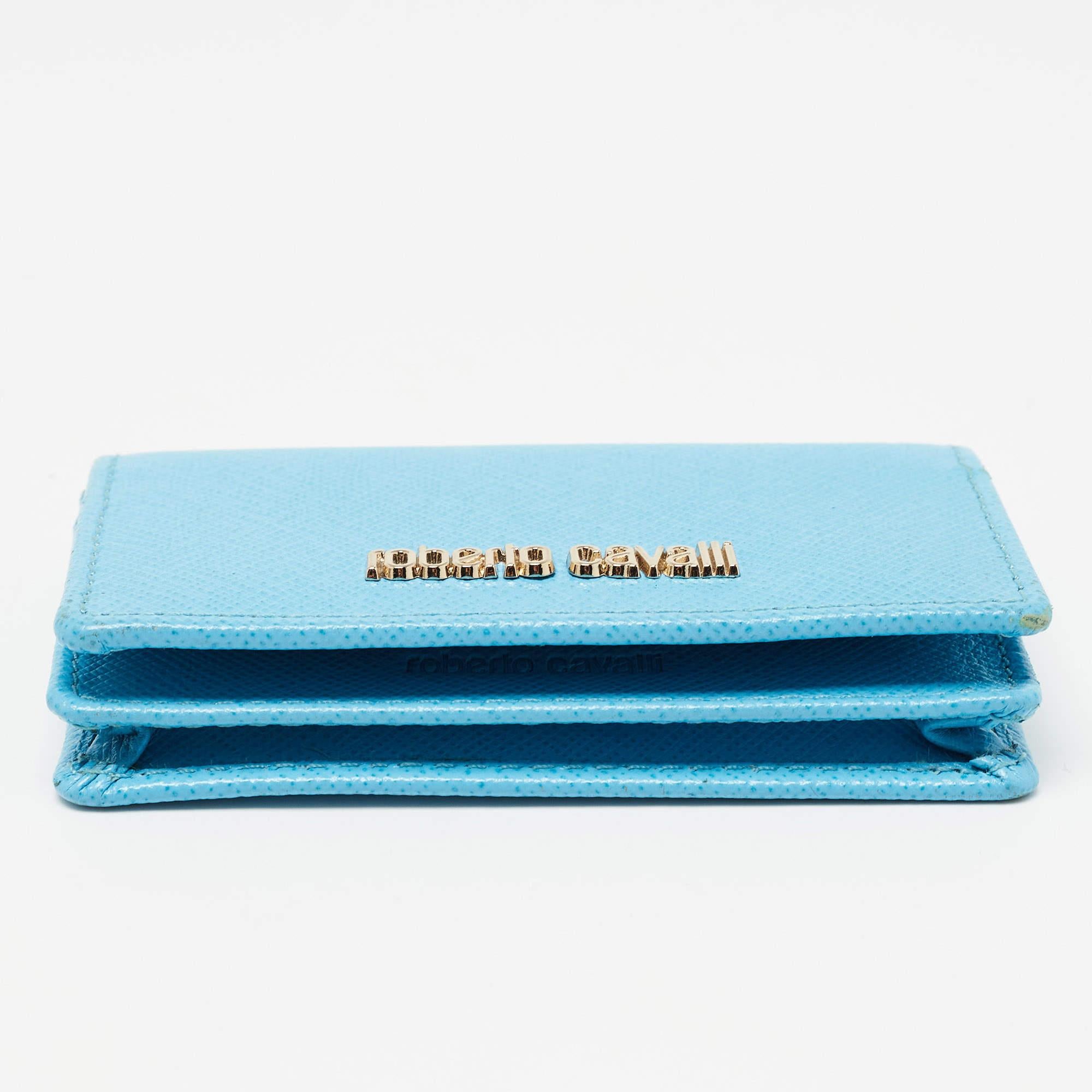 Roberto Cavalli Turquoise Leather Card Case For Sale 1