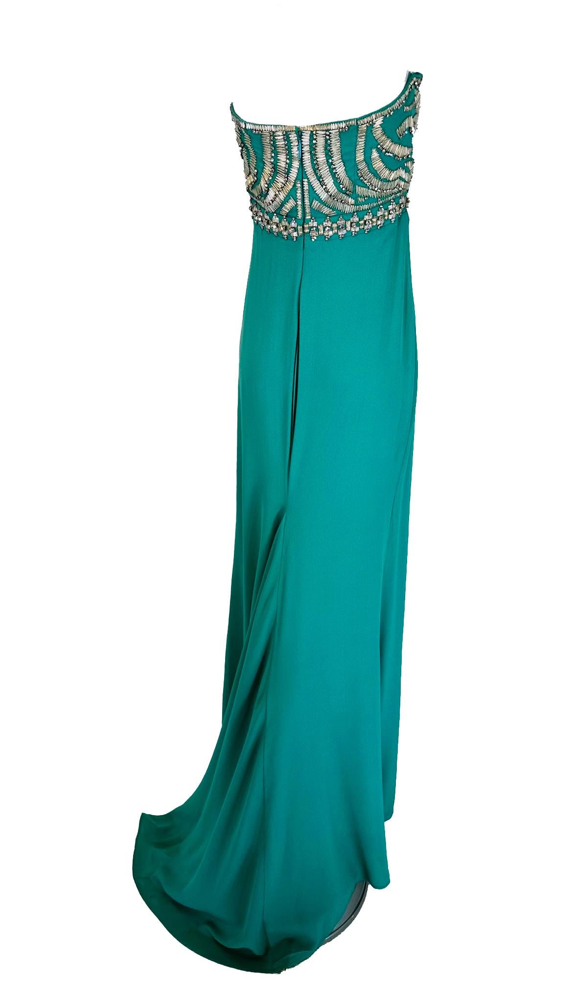 De las mujeres Roberto Cavalli Vestido de noche sin tirantes con corpiño de pedrería de seda turquesa  42 en venta