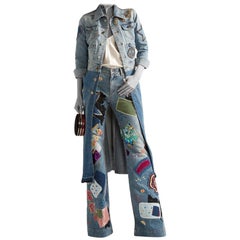 Roberto Cavalli Two-tone Patchwork Denim Embellished Longline Coat - Size L