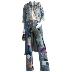 Roberto Cavalli Two-tone Patchwork Denim Embellished Longline Coat - Size M