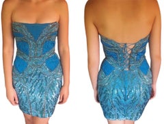 Roberto Cavalli Unworn c. 2012 Embelished Corset Lace Up Blue Mini Dress