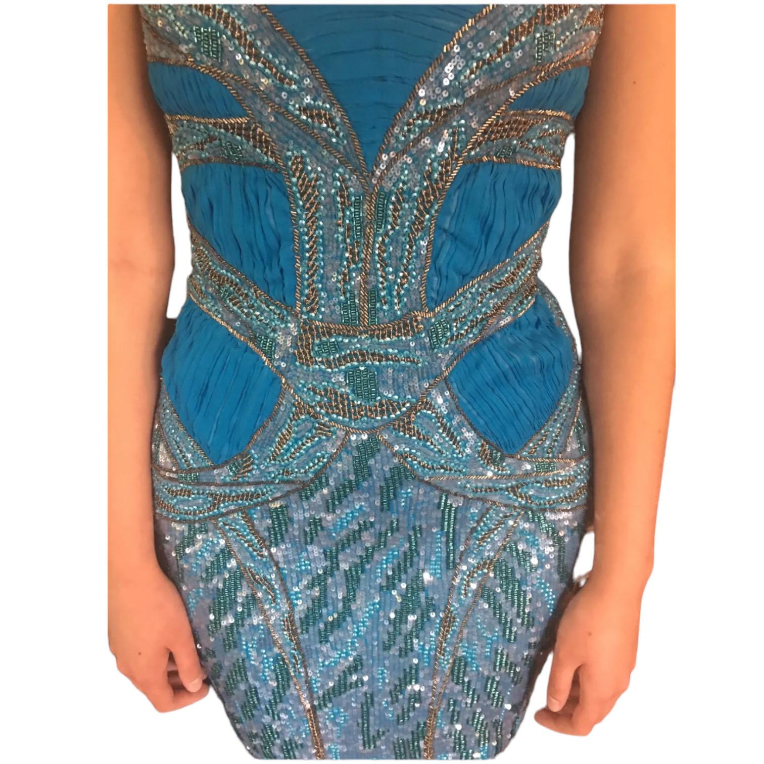 Women's Roberto Cavalli Unworn c. 2012 Embelished Corset Lace Up Blue Mini Dress For Sale