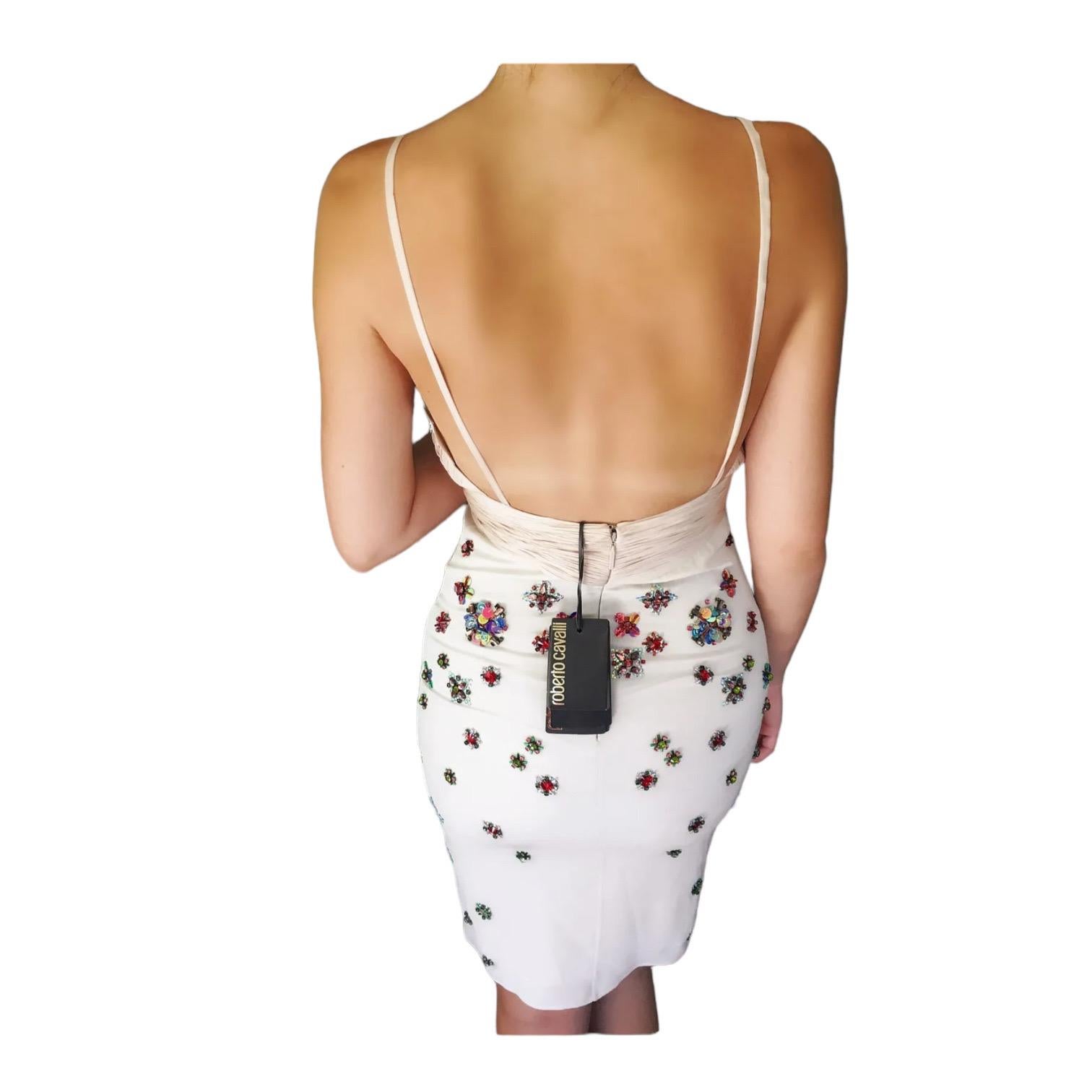 Roberto Cavalli Unworn c. 2012 Floral Embellished Plunging Open Back Dress In New Condition For Sale In Naples, FL