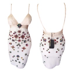 Roberto Cavalli Ungetragen ca. 2012 Floral verziertes Kleid mit tiefem Rückenausschnitt