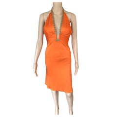 Roberto Cavalli Unworn S/S 2005 Plunging Embellished Neckline Open Back Dress