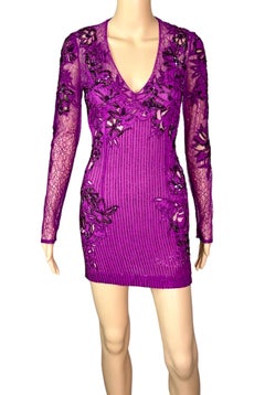 Roberto Cavalli Unworn S/S 2016 Embellished Sheer Lace Mesh Mini Dress