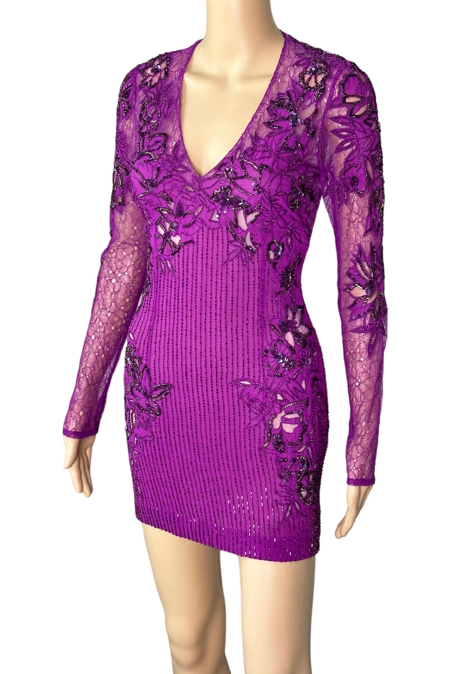 Roberto Cavalli Unworn S/S 2016 Embellished Sheer Lace Mesh Mini Dress In New Condition For Sale In Naples, FL