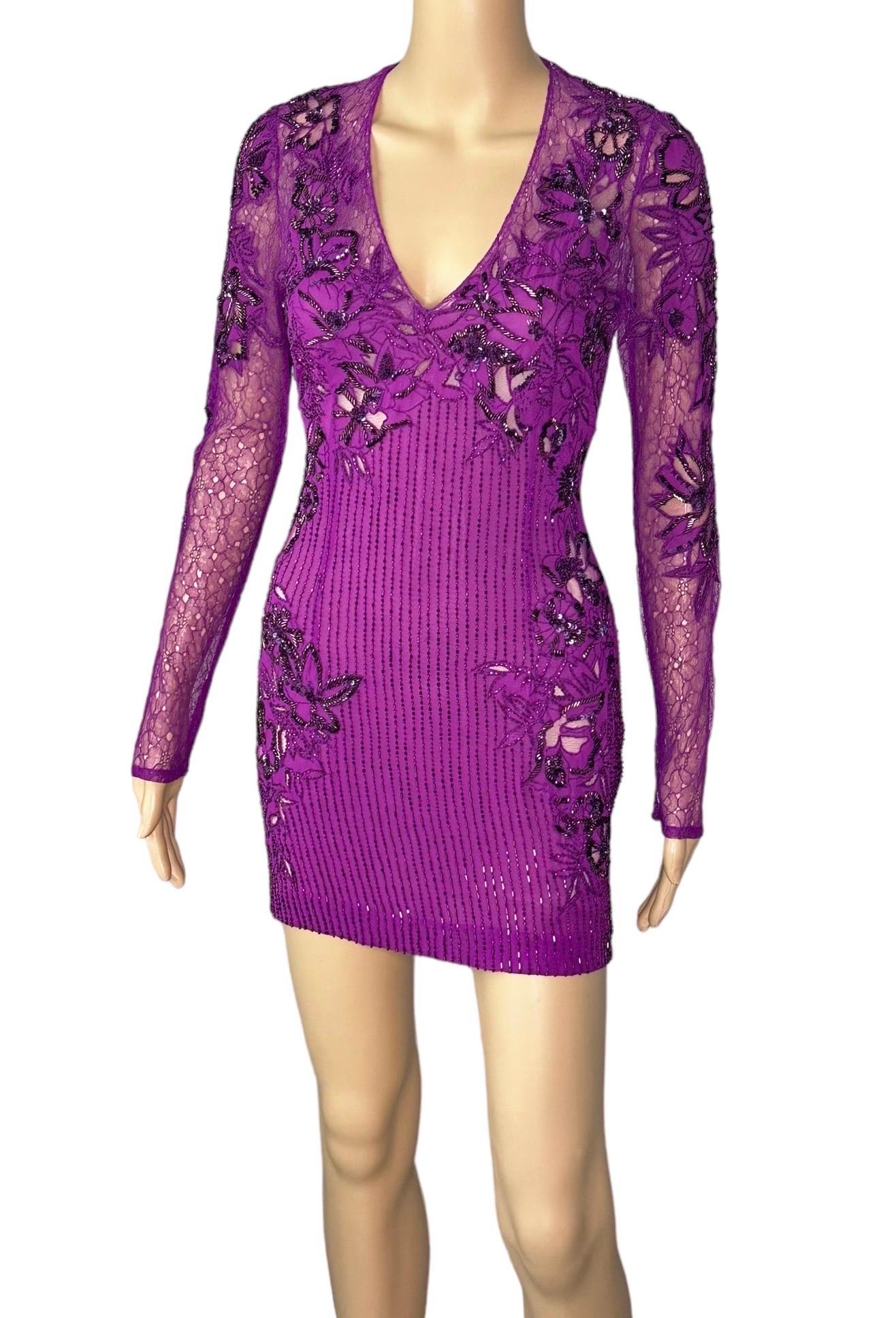 Roberto Cavalli Unworn S/S 2016 Embellished Sheer Lace Mesh Mini Dress For Sale 1