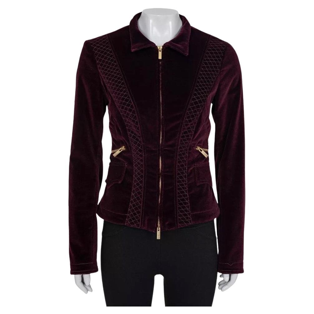 Roberto Cavalli Velvet Fitted Zip Jacket Purple - M