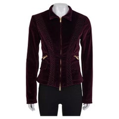 Roberto Cavalli Velvet Fitted Zip Jacket Purple - M