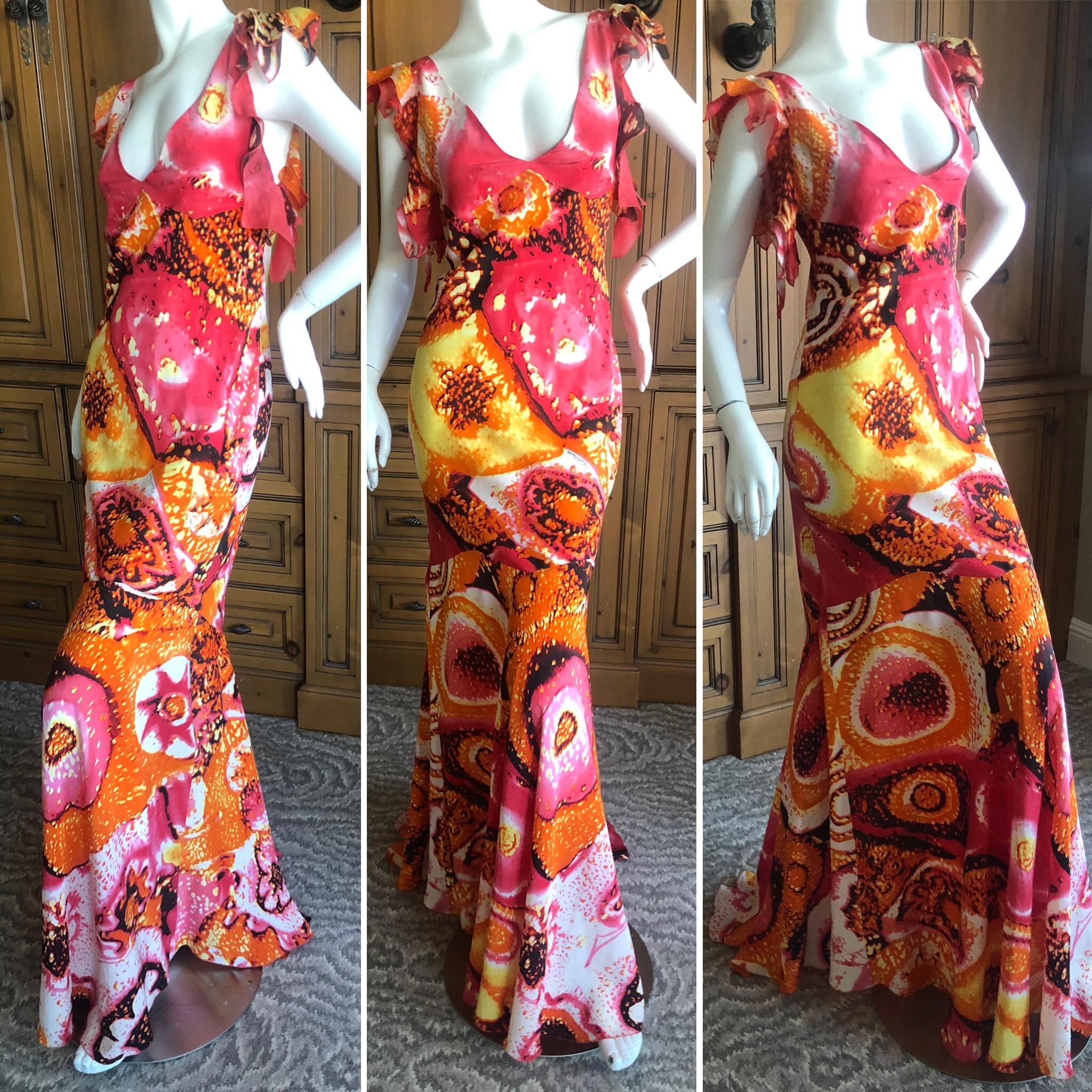 Roberto Cavalli Vintage 1980's Acid Bright Bias Cut Evening Dress
  Size S, there is a lot of stretch
Bust 34