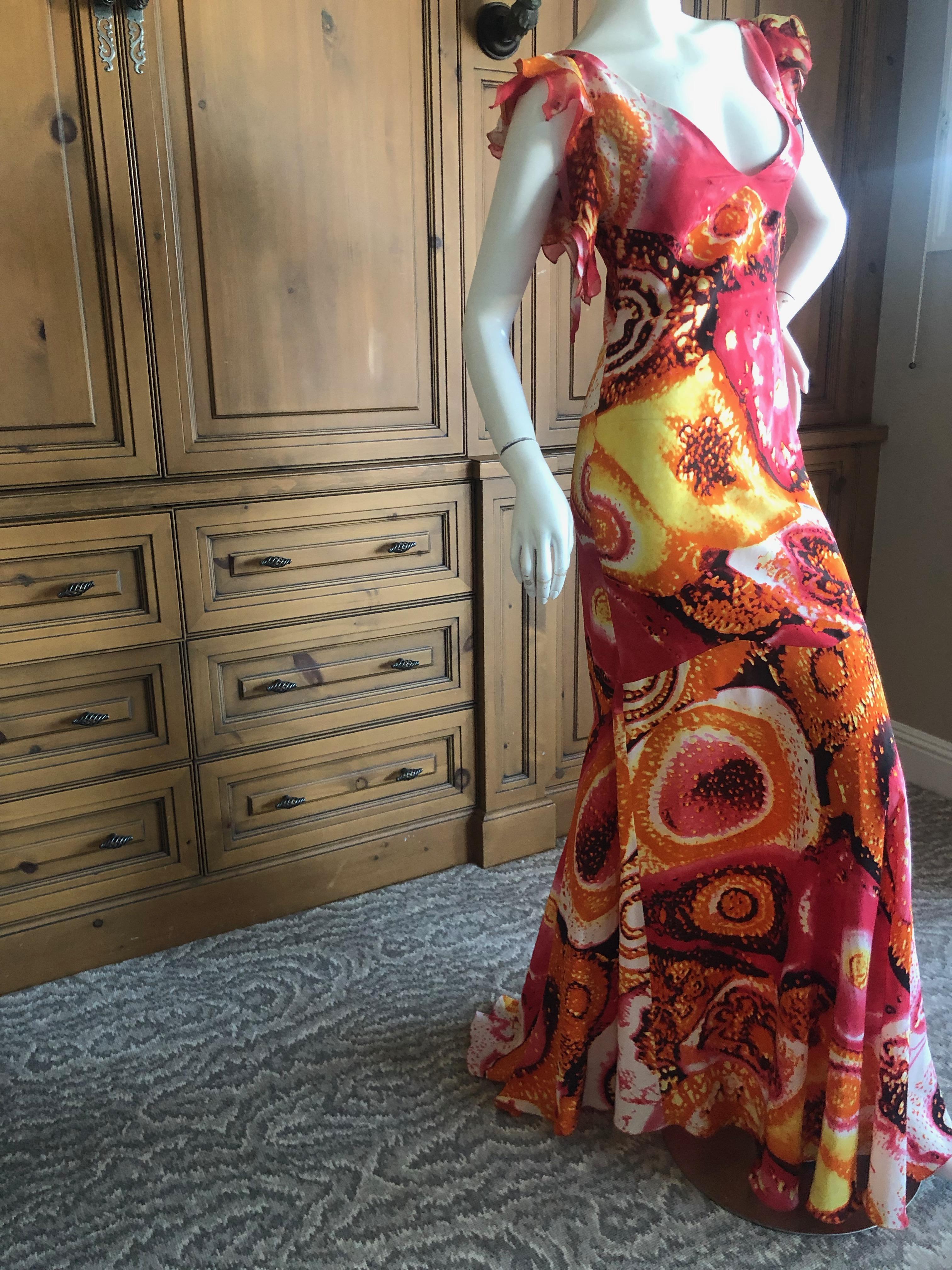 Roberto Cavalli Vintage 1980's Acid Bright Psychedelic Bias Cut Evening Dress In Excellent Condition For Sale In Cloverdale, CA