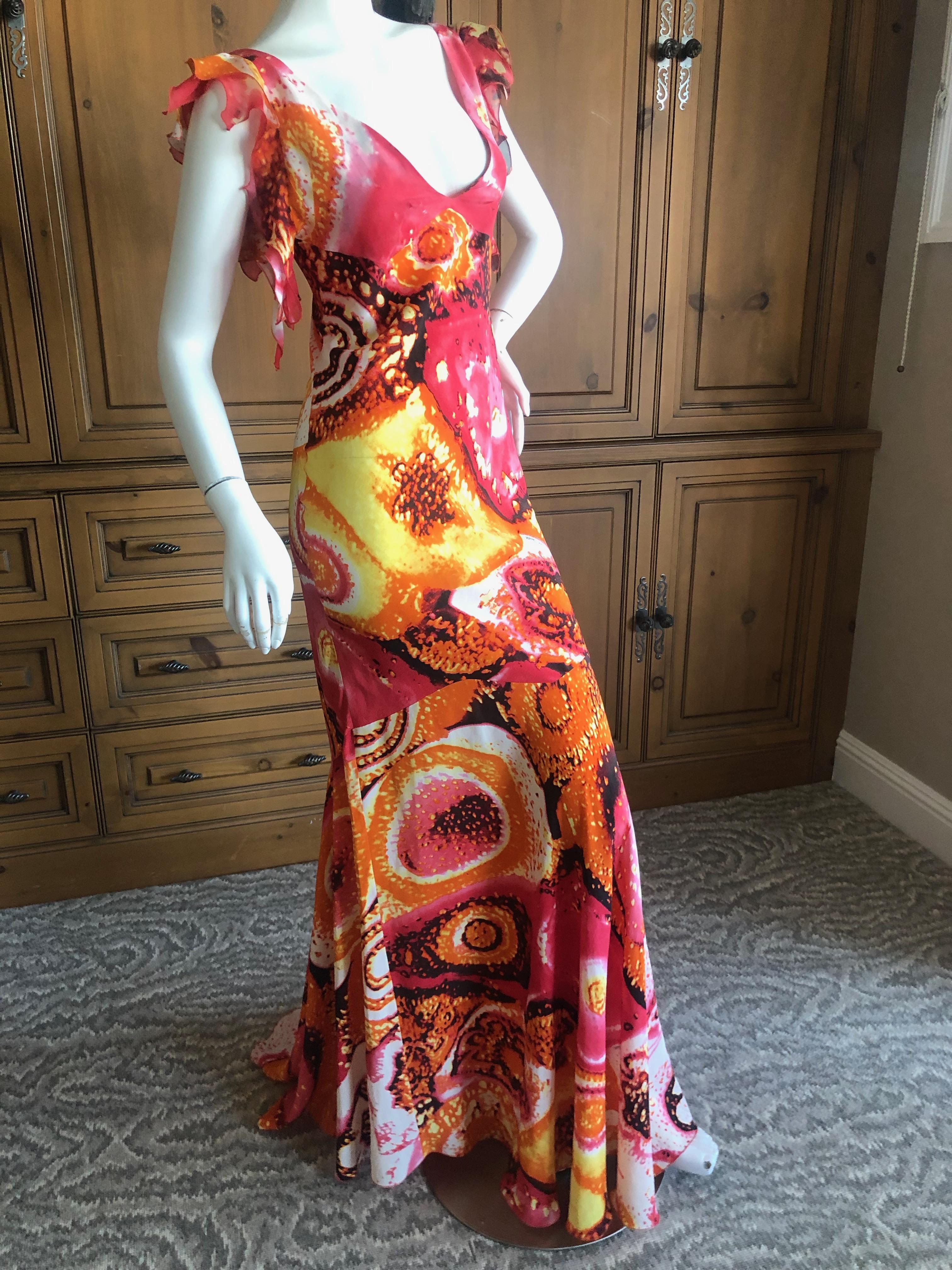 Roberto Cavalli Vintage 1980's Acid Bright Psychedelic Bias Cut Evening Dress For Sale 1