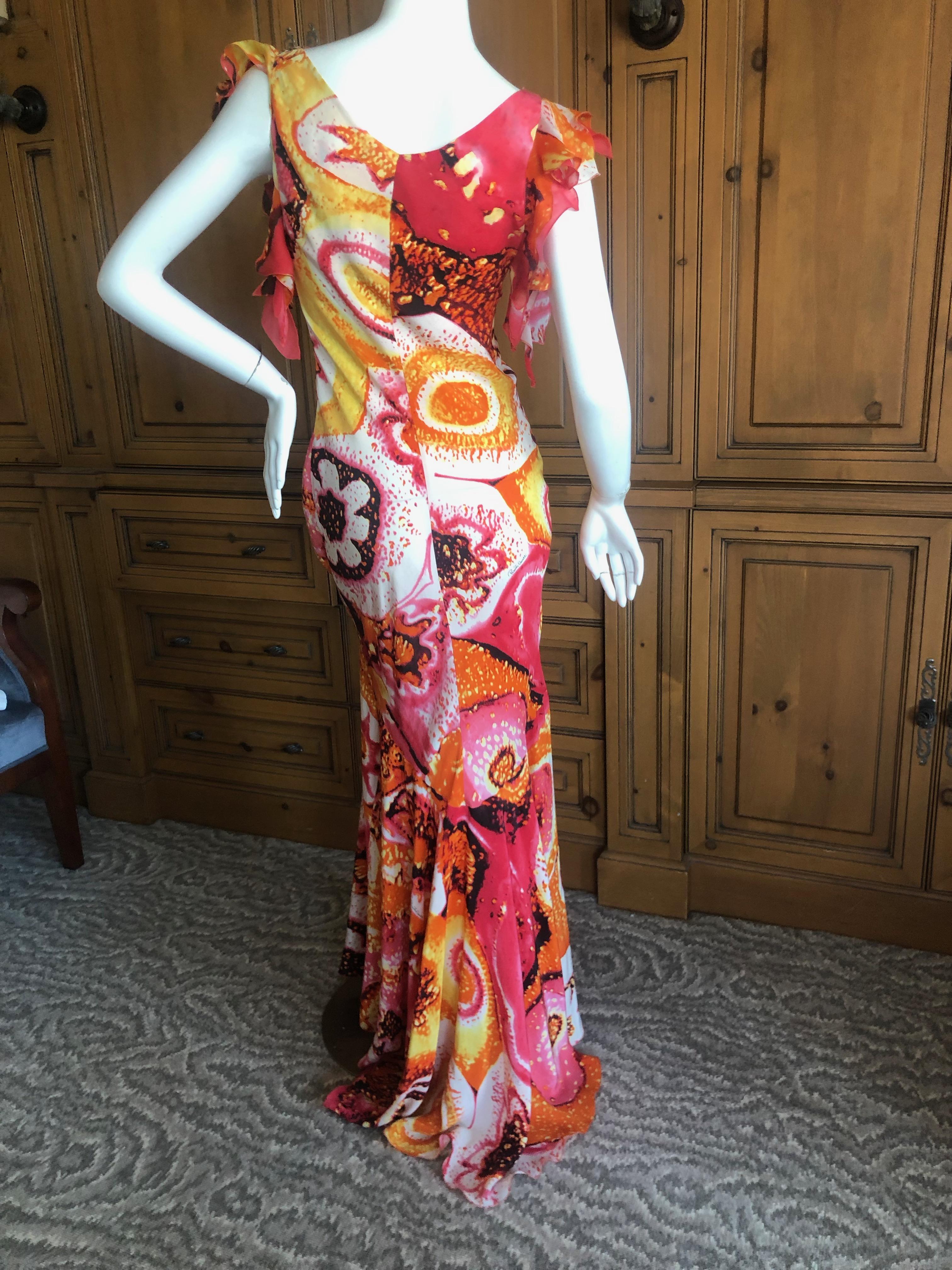 Roberto Cavalli Vintage 1980's Acid Bright Psychedelic Bias Cut Evening Dress For Sale 4