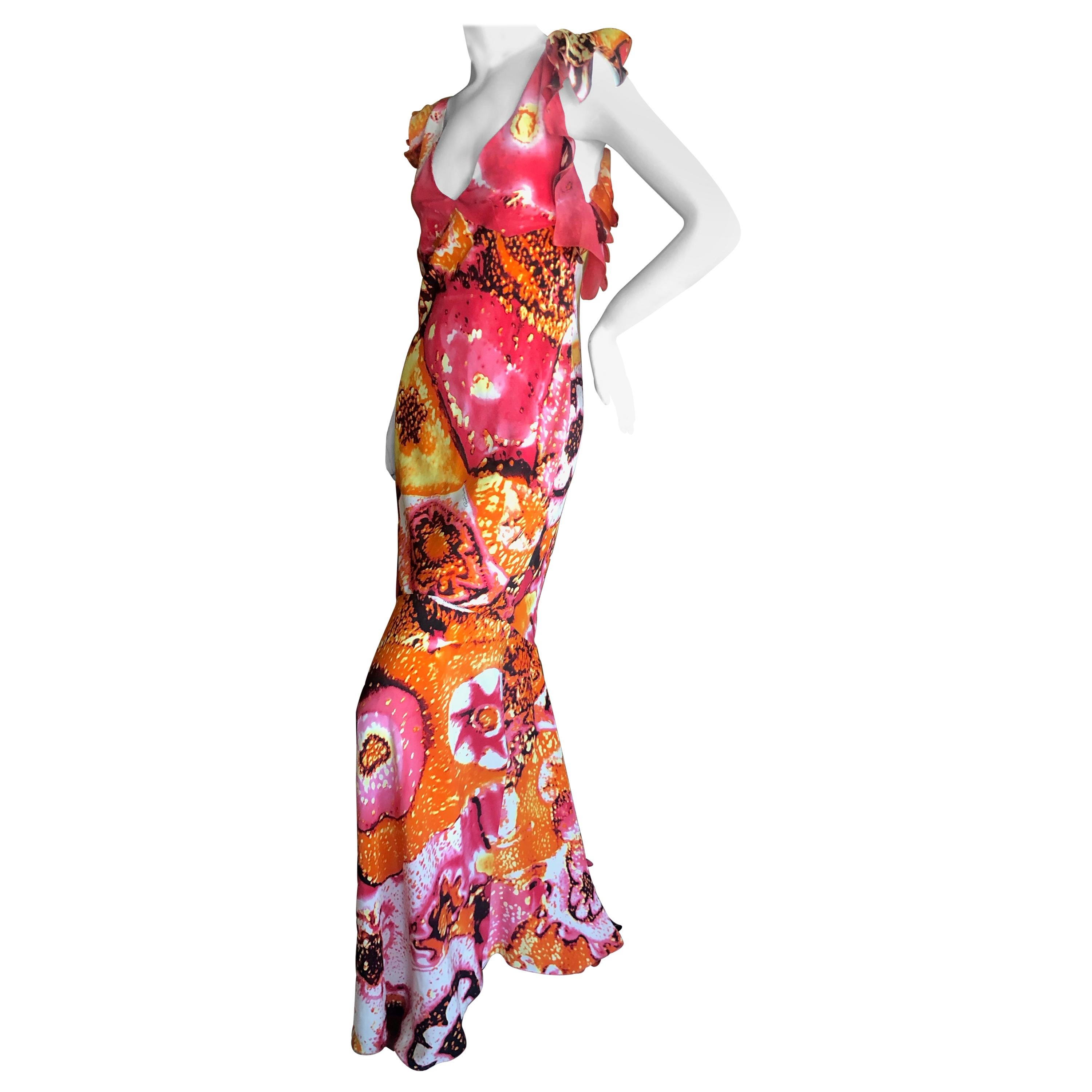 Roberto Cavalli Vintage 1980's Acid Bright Psychedelic Bias Cut Evening Dress For Sale