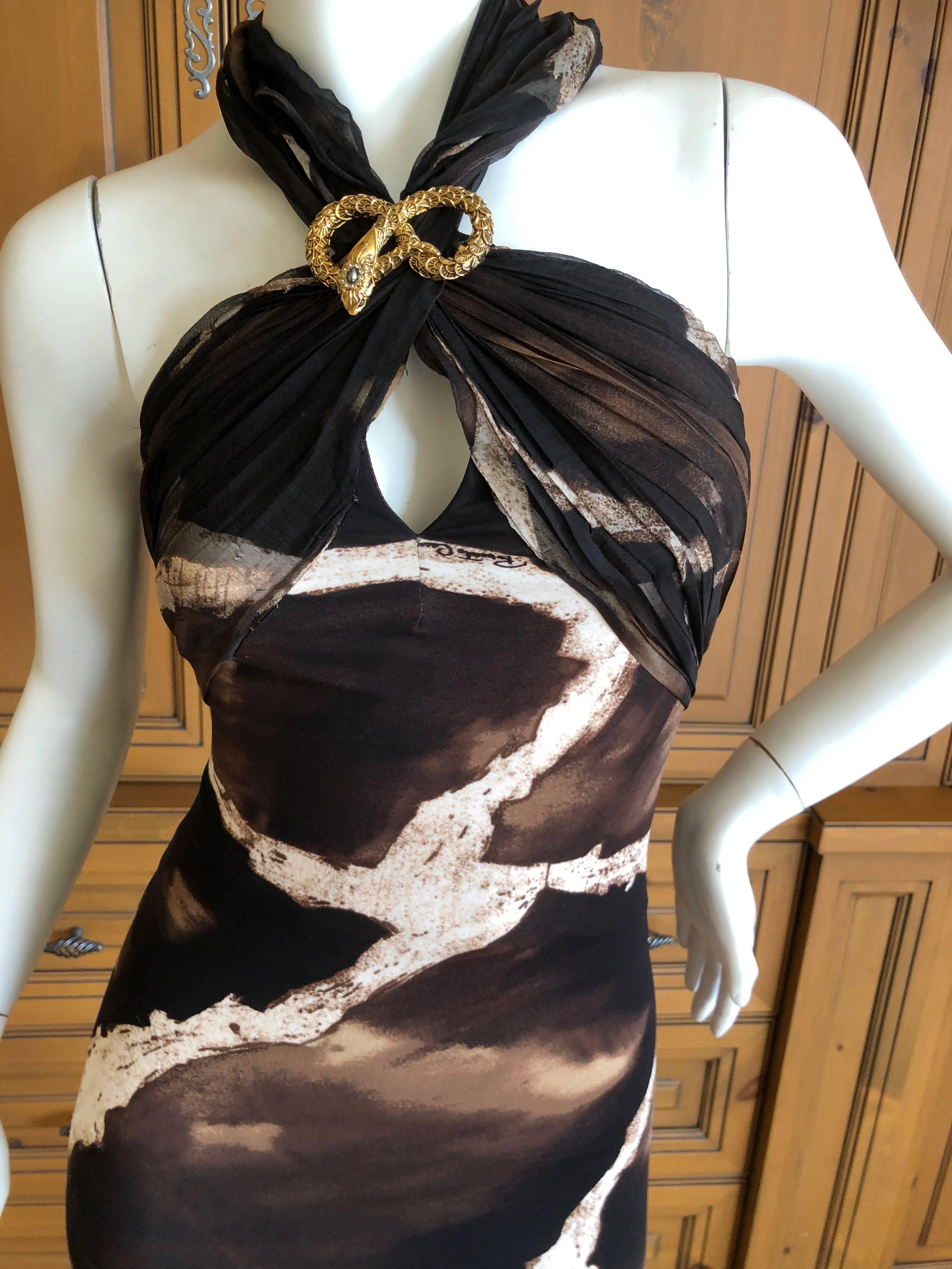 Roberto Cavalli Vintage 1980's Animal Print Evening Dress with Train and Scarf For Sale 2