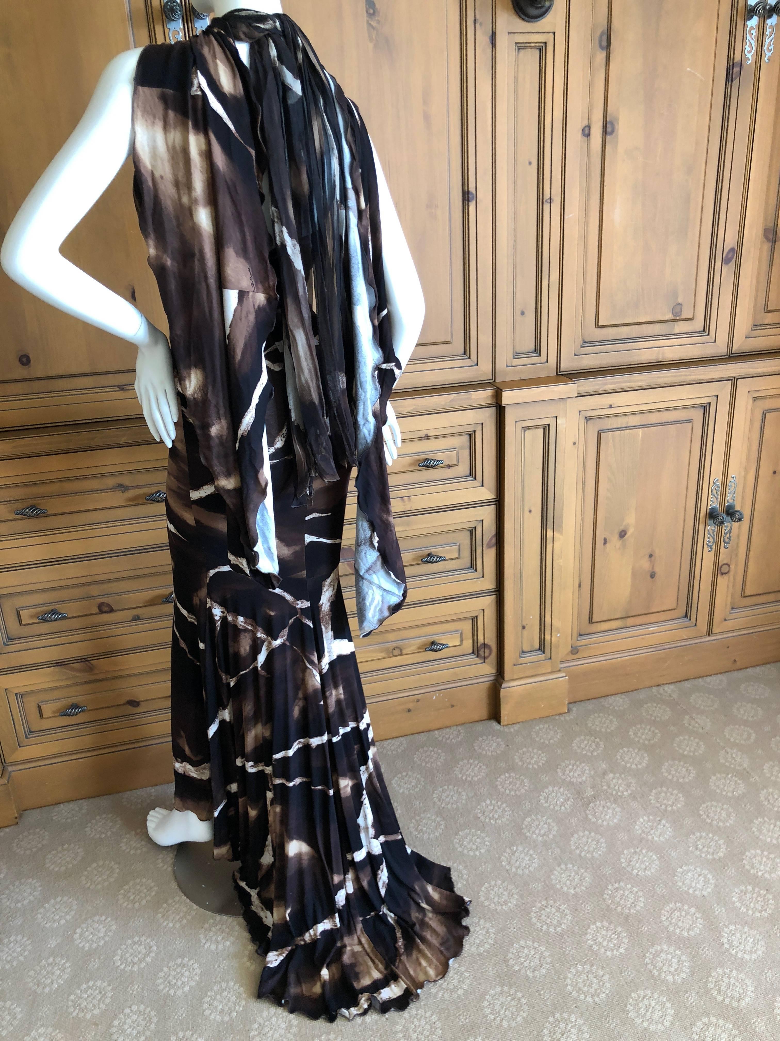Roberto Cavalli Vintage 1980's Animal Print Evening Dress with Train and Scarf For Sale 3