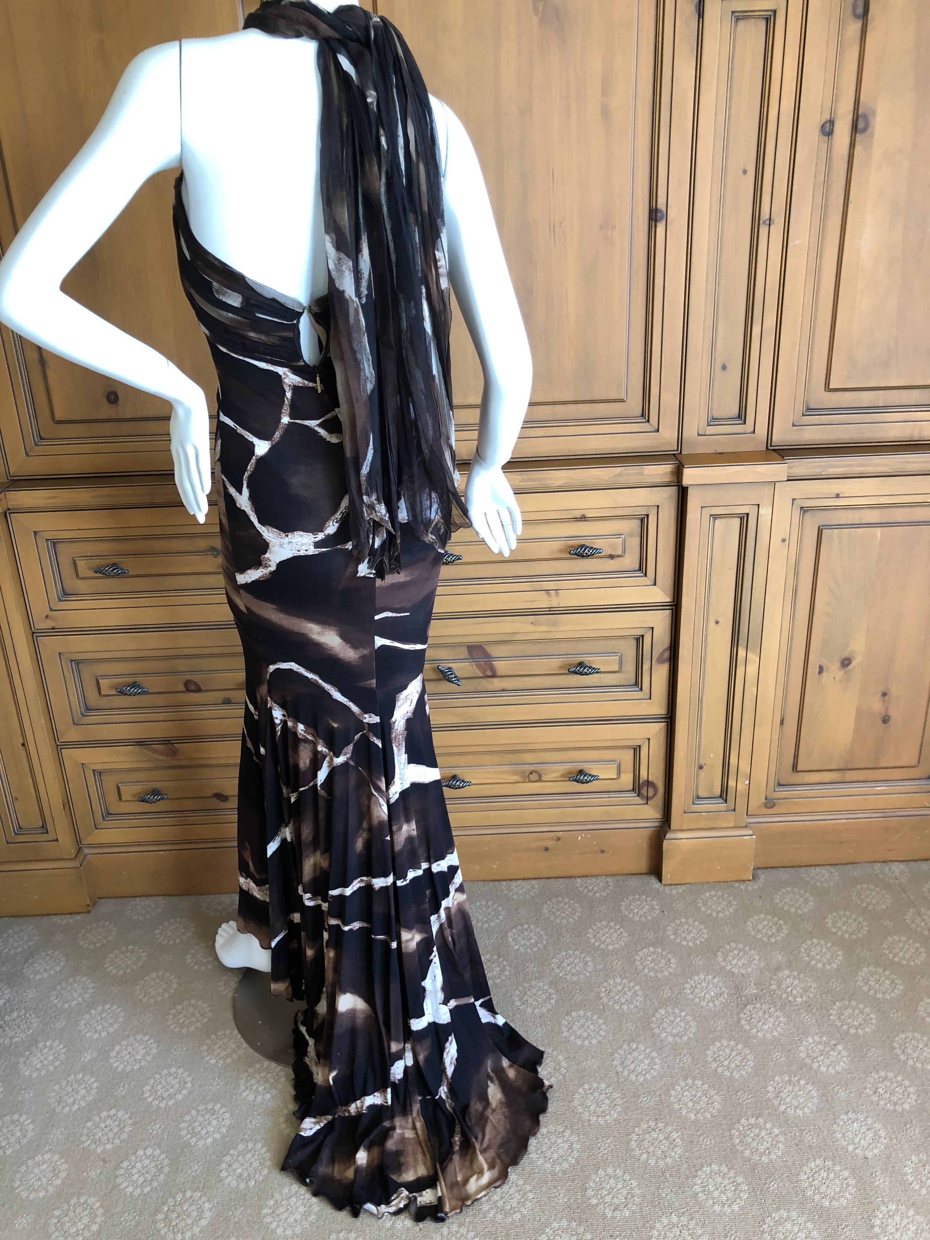 Roberto Cavalli Vintage 1980's Animal Print Evening Dress with Train and Scarf For Sale 5