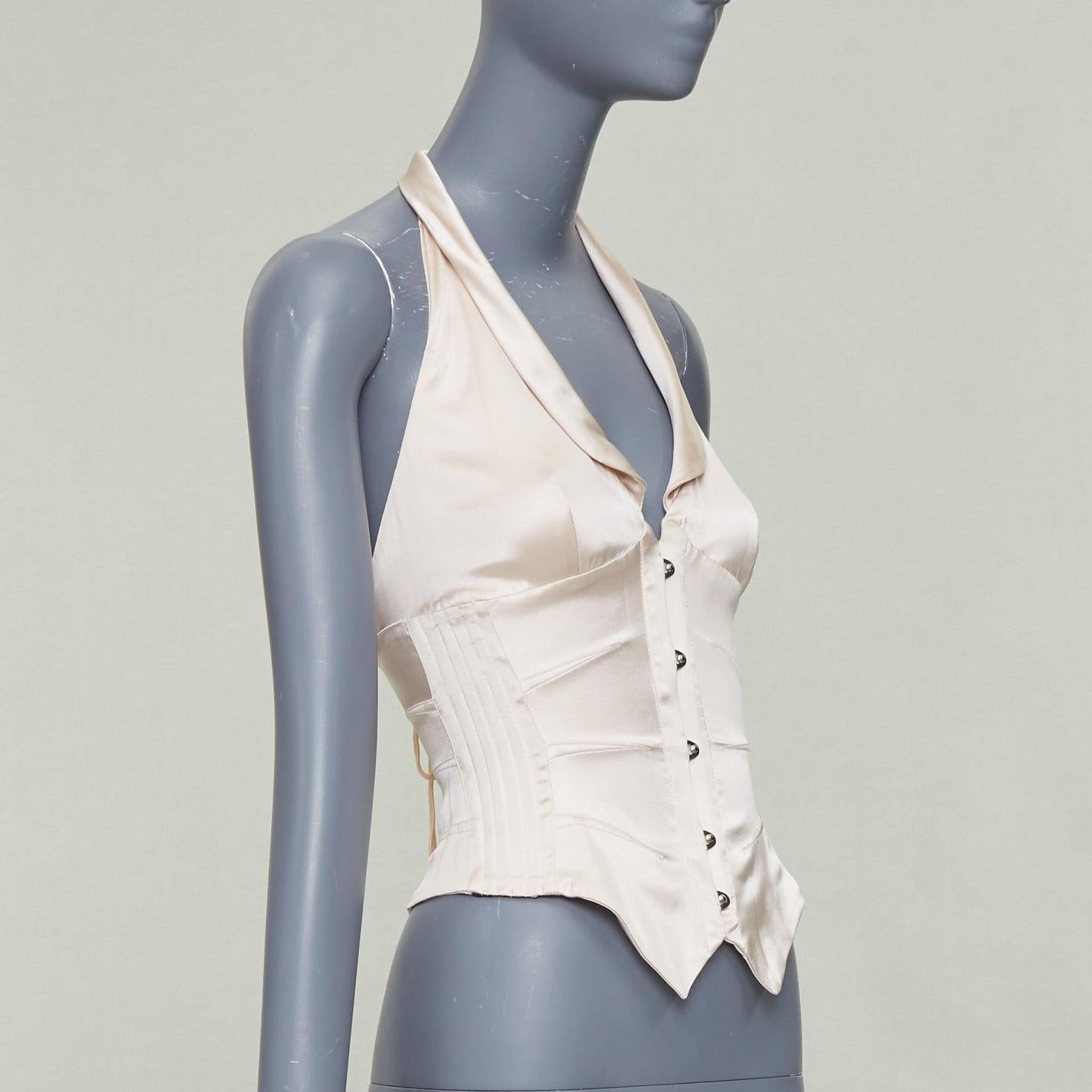 ROBERTO CAVALLI Vintage 1990s nackt Seide entbeint Halfter Korsett Weste Weste XS (Grau)
