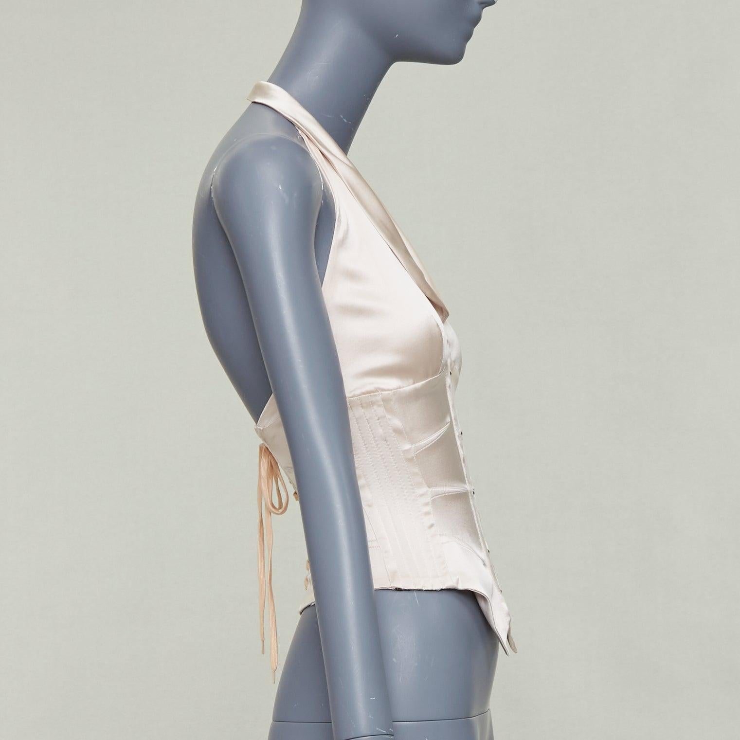 ROBERTO CAVALLI Vintage 1990s nackt Seide entbeint Halfter Korsett Weste Weste XS im Zustand „Gut“ in Hong Kong, NT