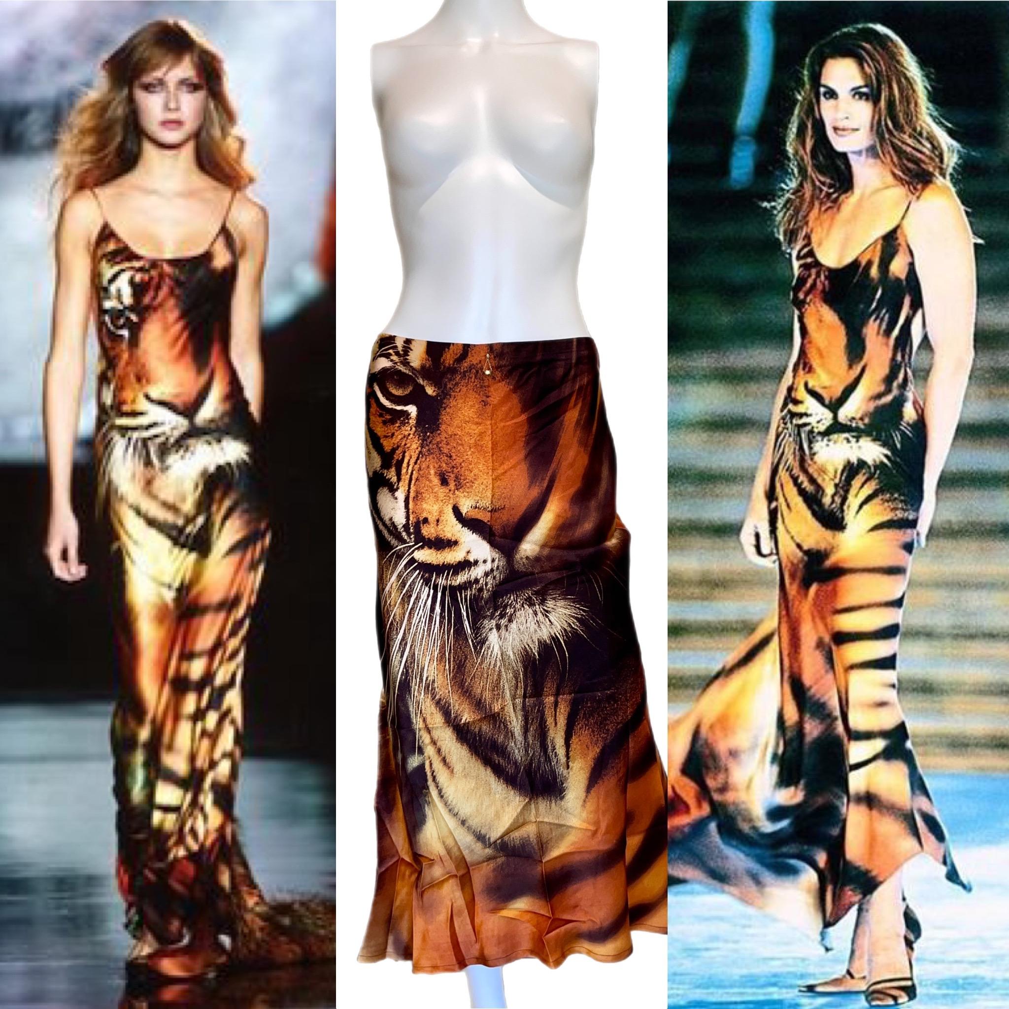 ROBERTO CAVALLI vintage 2000/2001 silk maxi runway tiger print skirt 6